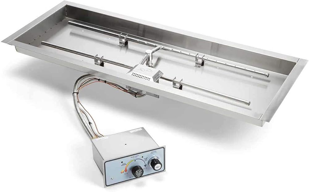 HPC Fire Push Button Flame Sensing Gas Fire Pit Kit, 42x14-Inch Pan 36x8-Inch Burner, Propane for Bulk Tank (TOR-FPPK42X14-H-FLEX-LP)