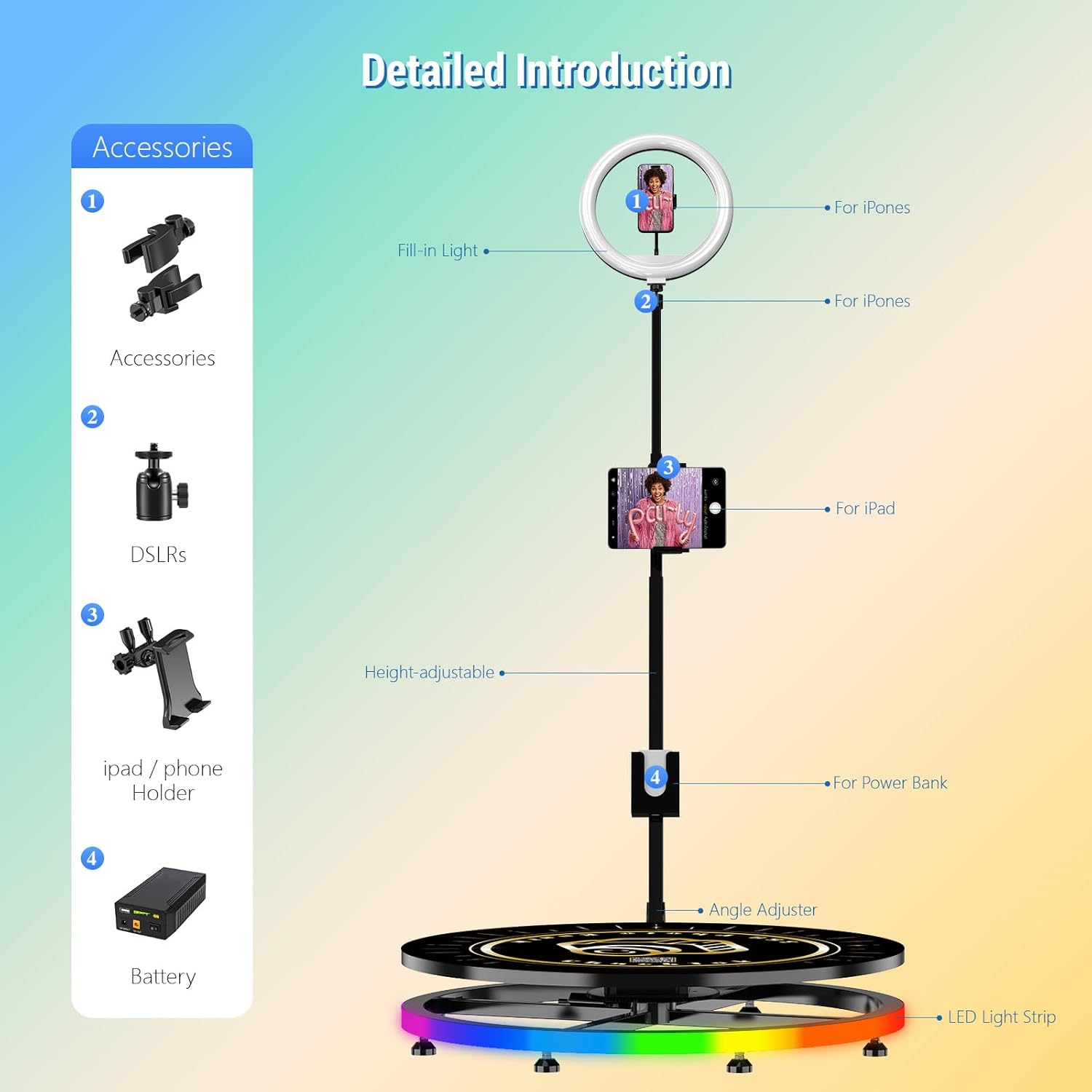 360 Photo Booth Machine for Parties with Light Box RGB,PhotoBooth Chacktok VIP,Software APP Remote Automatic Slow Motion Rotating 360 Video Camera Booth for 4-6People(39.4