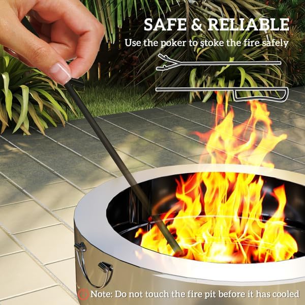 2-in-1 Stainless Steel Fire Pit Table with Grill, Portable Outdoor Fire Pit with Foldable Legs & Retractable Basin, Outdoor Heater Fire Bowl with Poker for Patio, Backyard, Camping, Silver Tone