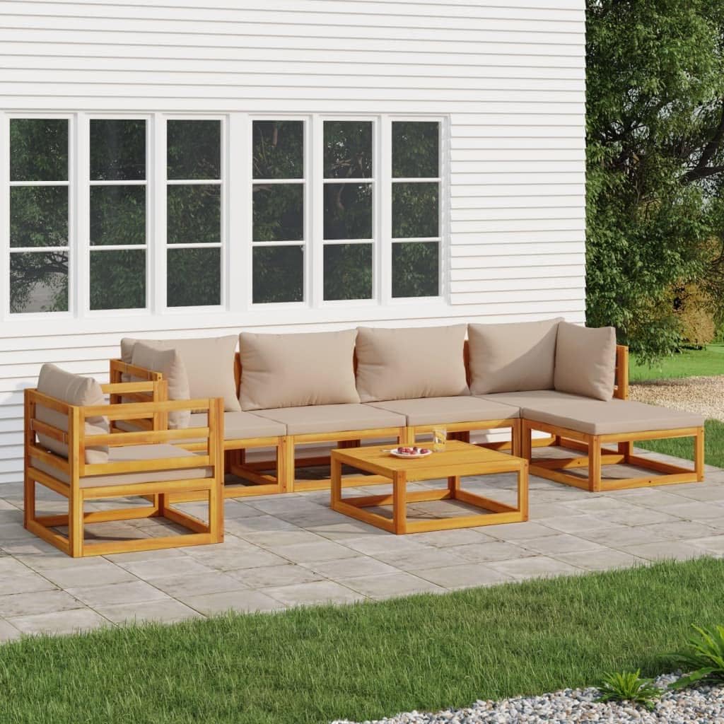 7 Piece Patio Lounge Set with Taupe Cushions Solid Wood,Acacia Wood Patio Lounge Set: Comfort, Style, and Durability for Your Outdoor Space Patio Furniture Sets, Outdoor Furniture Sets