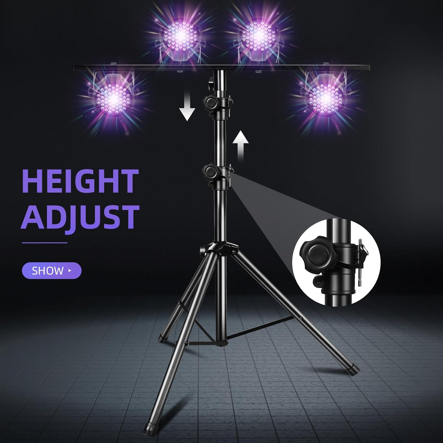 DJ Light Stand for Par Lights, 48.8-114.1 inches Protable Tripod DJ Stand for Stage, Bar, Banquet, Party