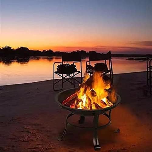 BBQ Grill Outdoor 22Inch Outdoor Fire Pits, Patio Stove Wood Burning BBQ Grill Fire Pit Bowl Iron Round Shape Fire Pit for Outside Wood Burning for Backyard Garden Patio Heating, Camping and BBQ