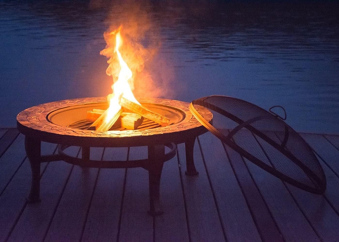 Firepit Table for Outside, Multifunctional Fire Pit Table, Firepit Table for Outside Wood Burning with Spark Screen Cover for Backyard Garden Patio Bonfire Heating, Camping and BBQ