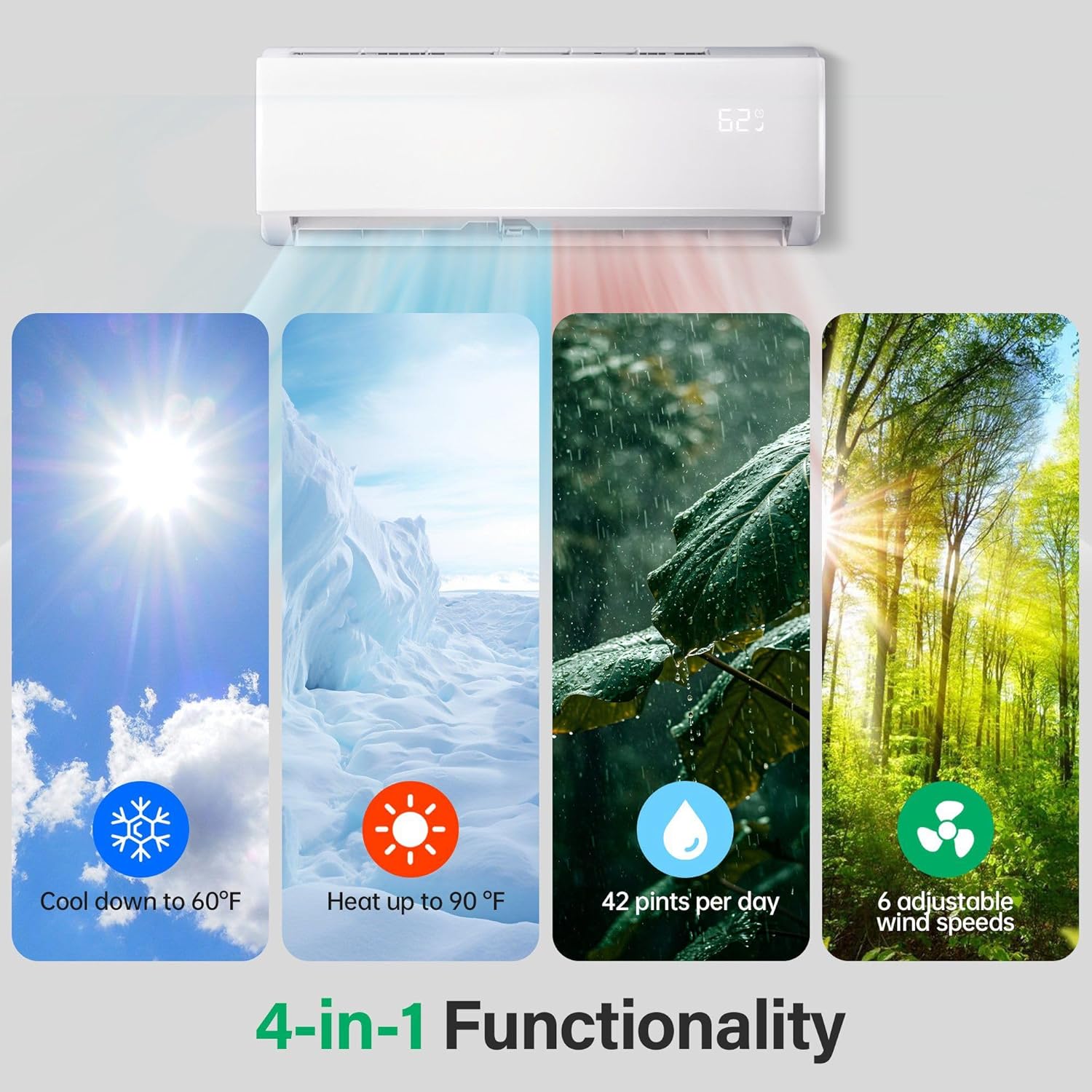 HUMSURE 12000 BTU Mini Split Air Conditioner & Heater, Wifi Enabled 115V Energy Saving Wall Mounted Inverter Ductless AC Unit Cools up to 750 Sq. Ft, Heat Pump & Installation Kit