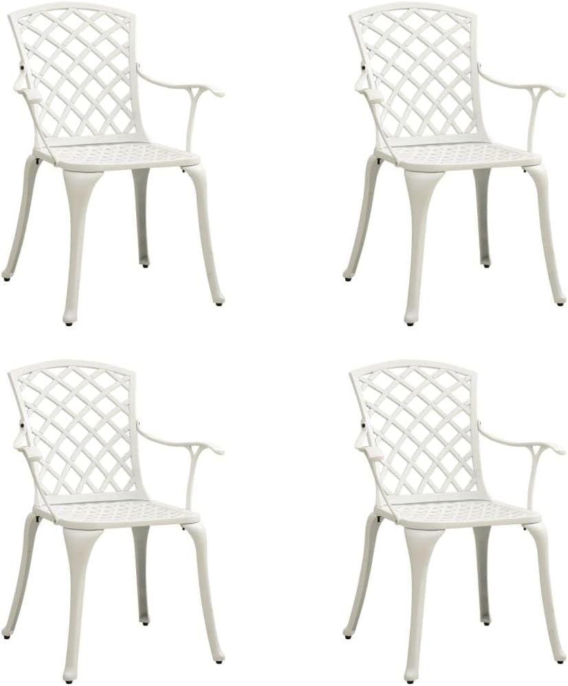 Patio Chairs 4 pcs Cast Aluminum White,HighBack Ergonomic Cast Aluminum Patio Dining Chair Set of 4 with Armrests, White Outdoor Furniture, Outdoor Chairs