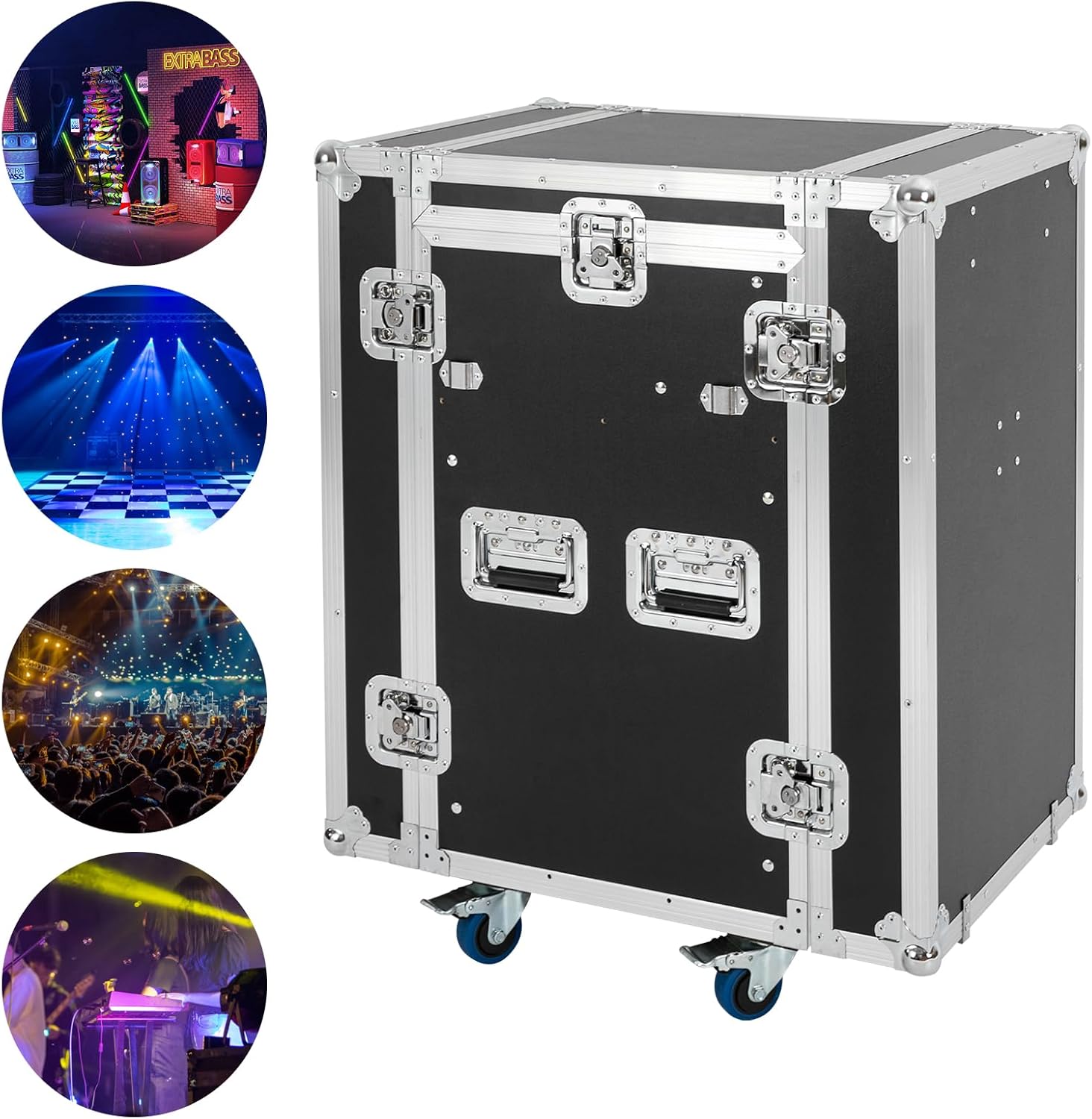 12U PA DJ Rack Speaker Cabinet, Network & Stereo Rack, Double-Layer Design Four-Wheel Professional Audio Amplifier Effects Cabinet, Suitable for Recording Studios, Home Theaters, KTV, Wedding Parties