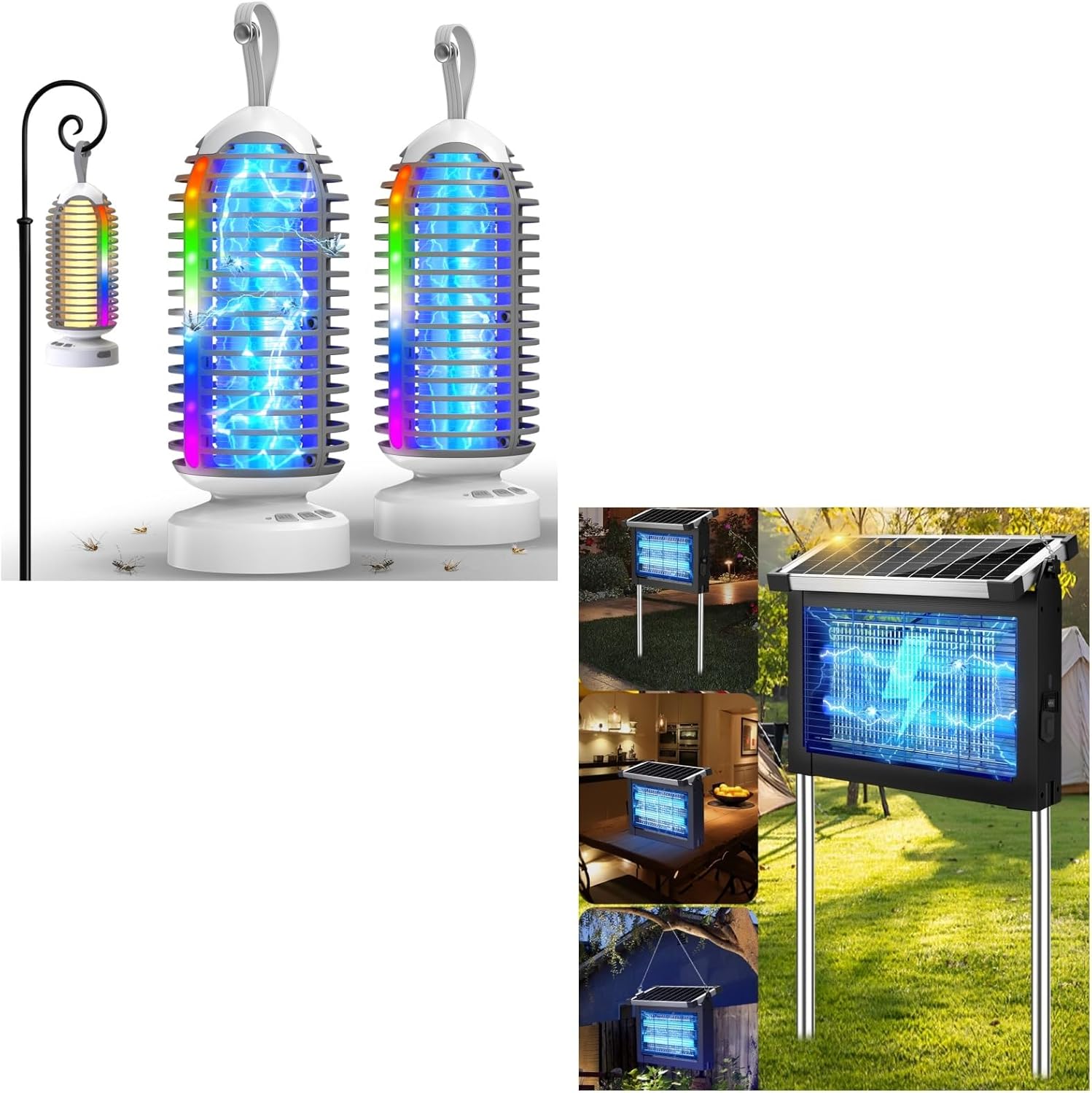 Solar Bug Zapper Outdoor 4500V & Bug Zapper with Marquee Light 3000V(2 Packs)