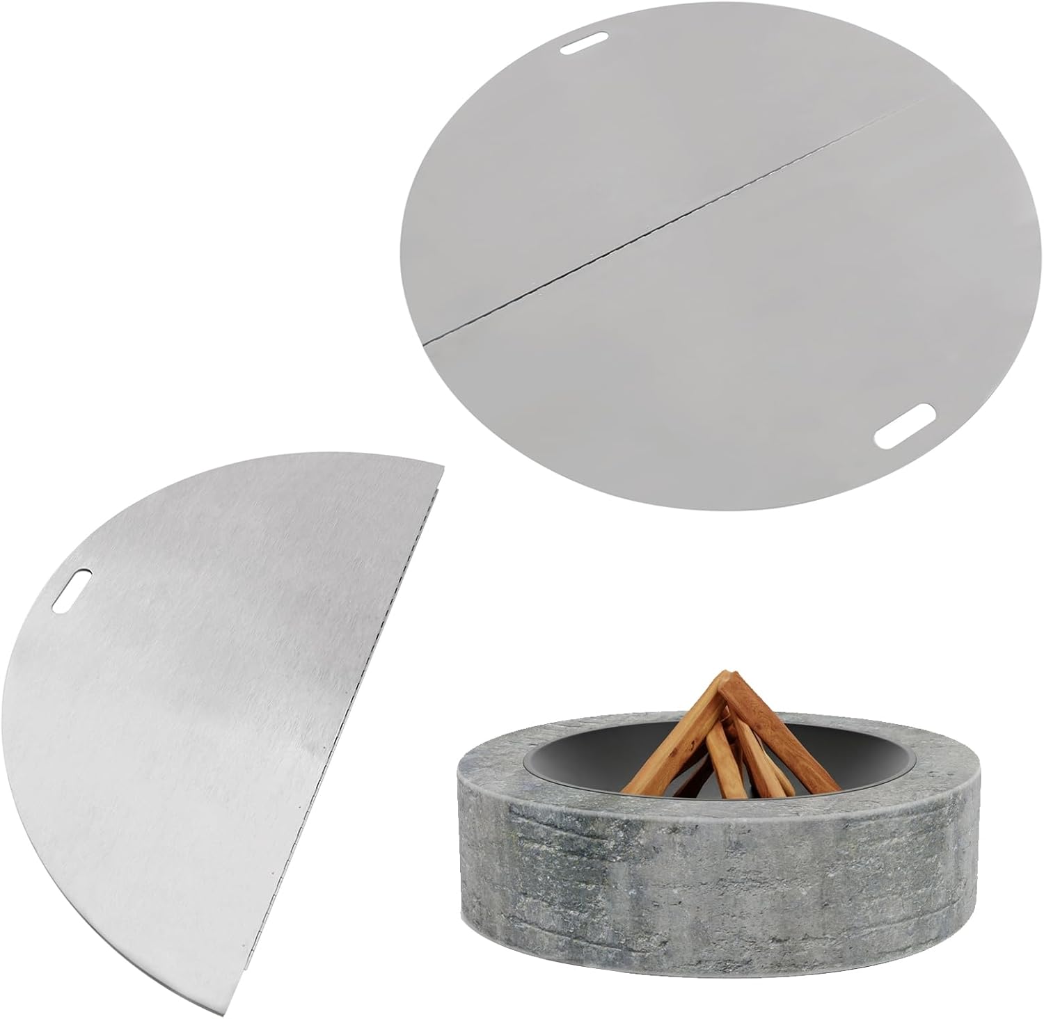 Fire Pit Lid Round, 40 Inch Foldable Fire Pit Ring Snuff Cover, 3mm Thickness 430 Stainless Steel Fire Pit Spark Screen Cover, Built-in Handle Fire Pit Lid for 40 in Round Floor Type Brazier