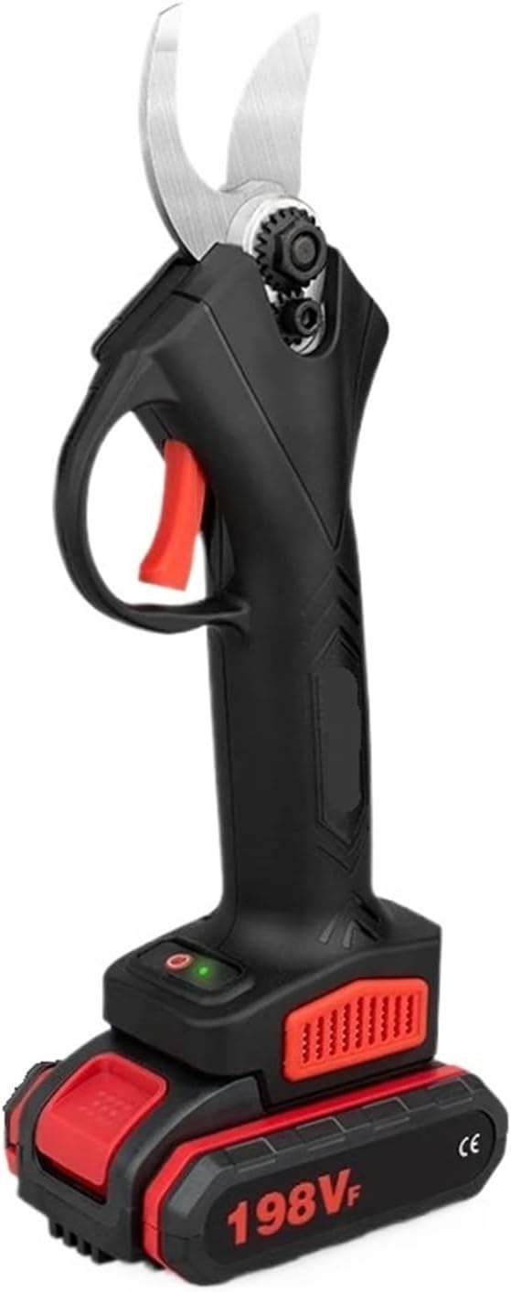 198VF 30mm Cordless Electric Pruner Pruning Shears Efficient Fruit Tree Bonsai Pruning Branches Cutter Landscaping Tool(2 Battery Type 1 Red)