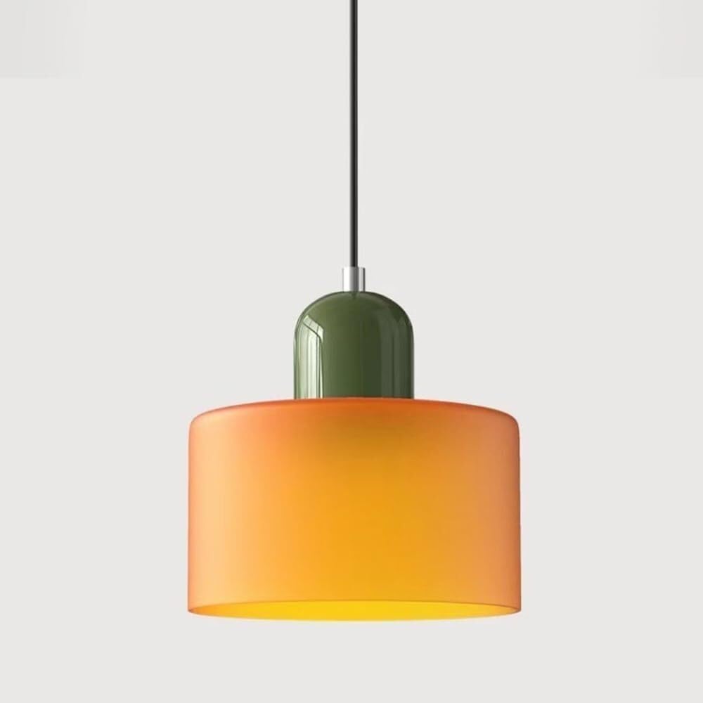 Simple Creative Pendant Light Bedroom Nordic Glass Hanging Modern Drop Kitchen Lighting Fixture E27 Suspension Lamps for Bedroom Bedside Dining Table(Orange,Warm Light)