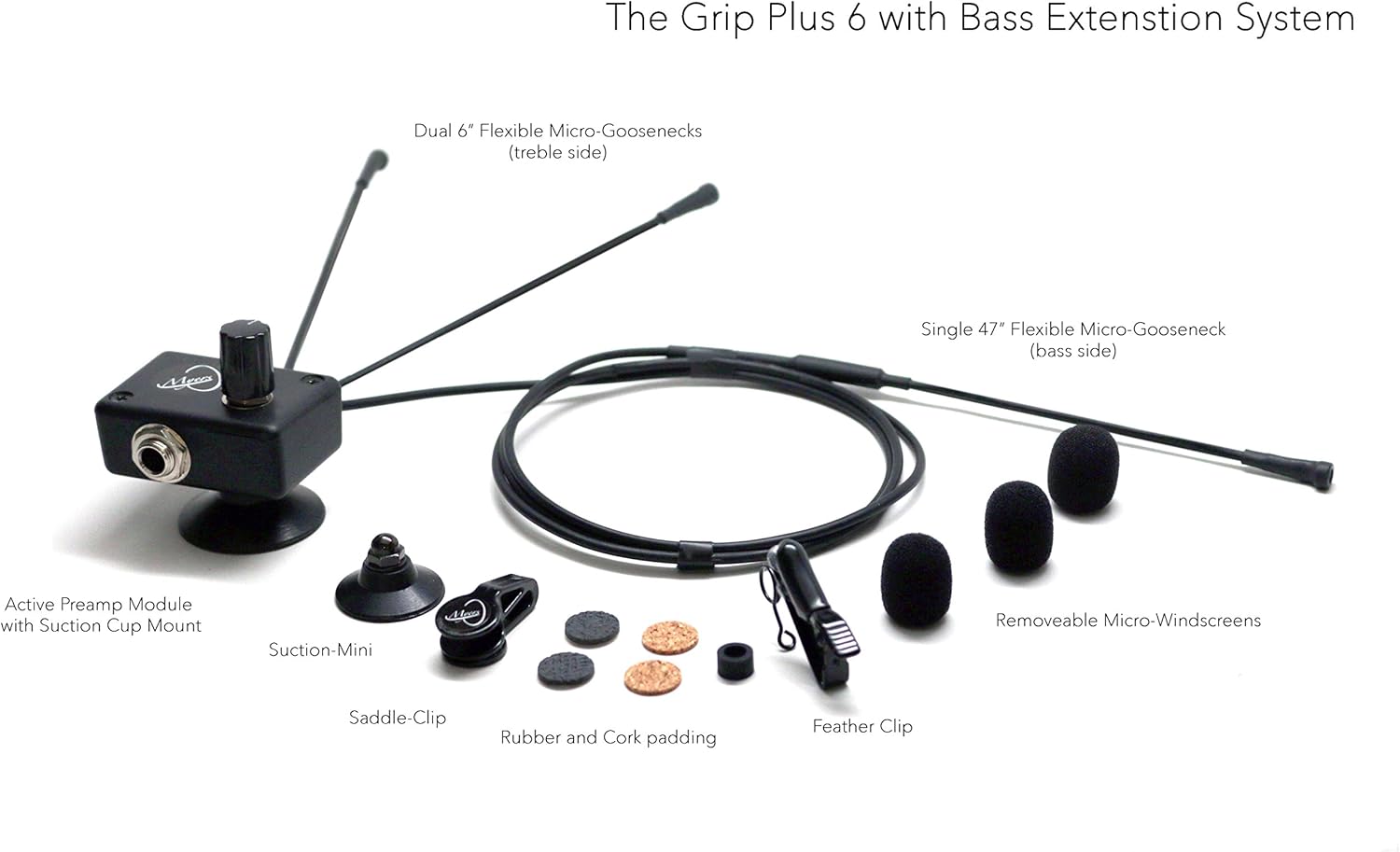 The Grip Plus 6 with Bass Extension Accordion Bass and Treble Microphone System by Myers Pickups
