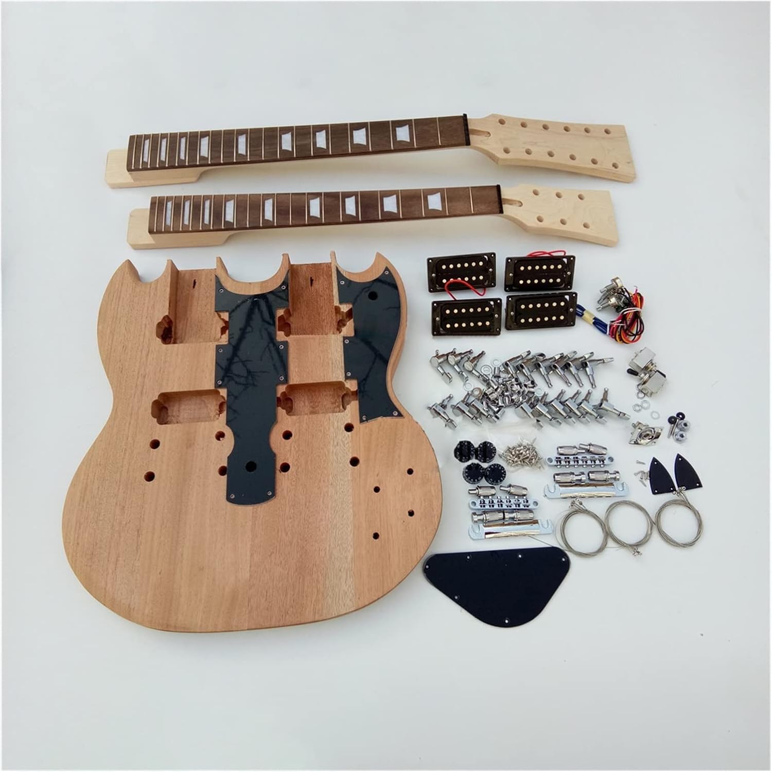 TSTS Unfinished New Double-Head Electric Guitar with All Hardware Unfinished Electric Guitar Kit