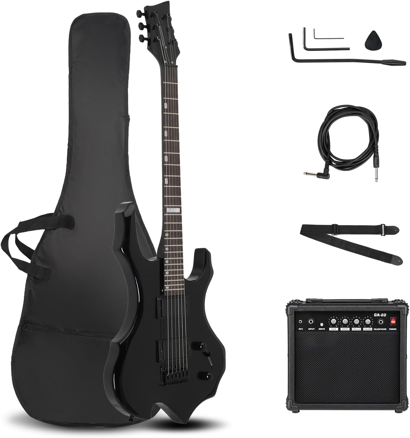 Ktaxon Flame Design Electric Guitar, 36-inch Beginner Electric Guitar Kit with 20 Watt AMP, Tremolo Bar, Portable Bag, Shoulder Strap, Cable & Wrench Tool (Black)