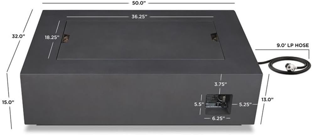 Home Square 2-Piece Set with Large Fire Table Fire Glass in Slate/Cobalt Blue