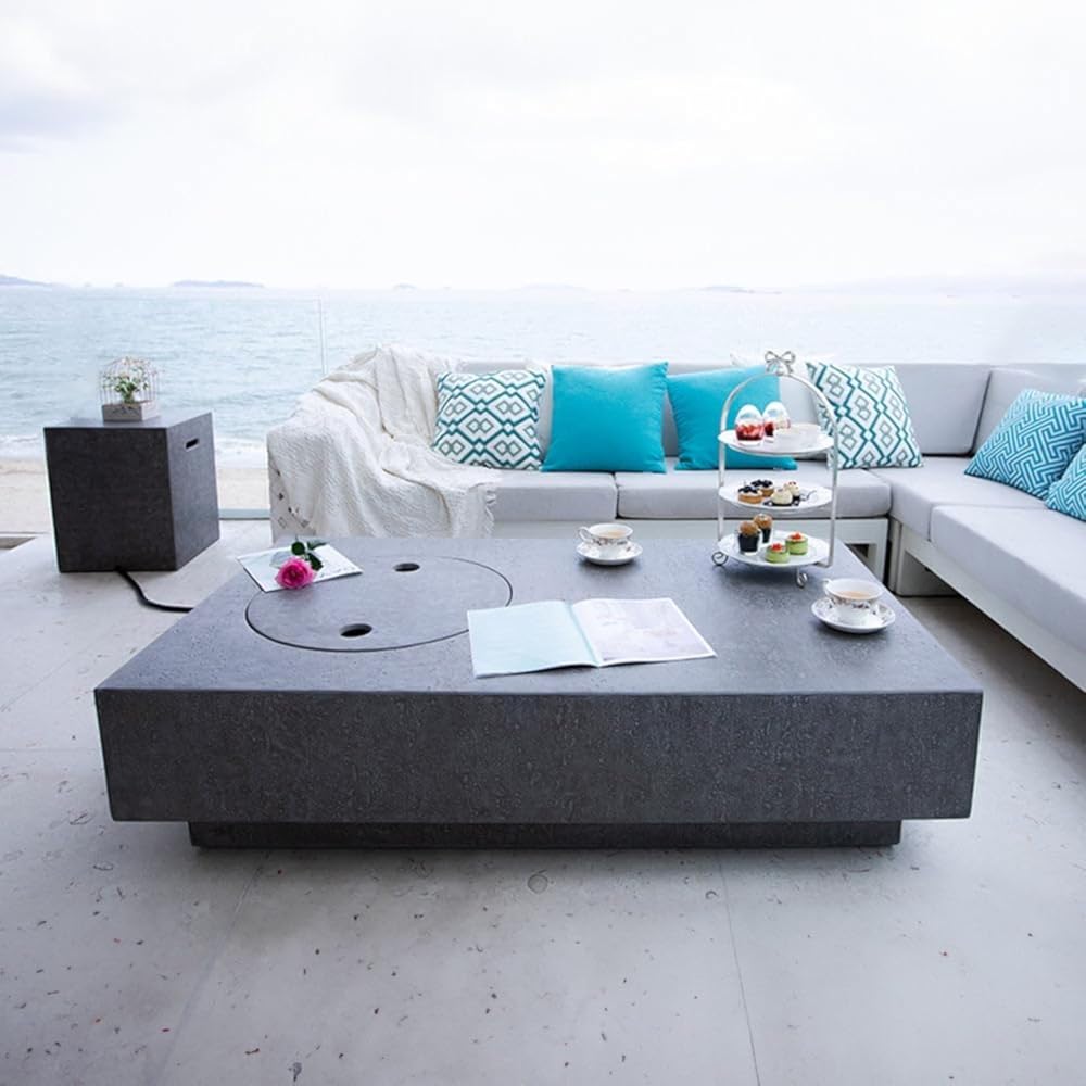 Metropolis Fire Table Light Grey Natural Gas Fire Pit Modern Outdoor Concrete Fire Table with Lava Rocks & Weather-Resistant Finish Elegant Patio Heating