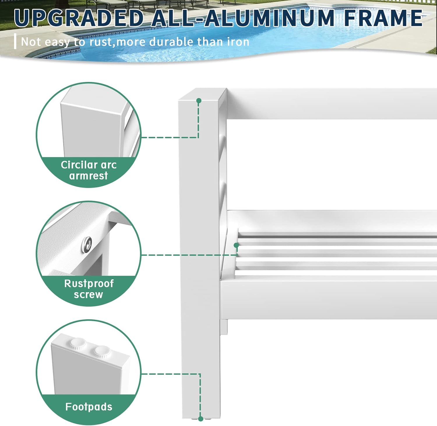 Amopatio Patio Furniture Metal Couch, 3-Seat All-Weather Modern Aluminum Outdoor Sofa Chair w/ 5 Inch Cushions, White and Light Grey (Include Waterproof Sofa Covers)