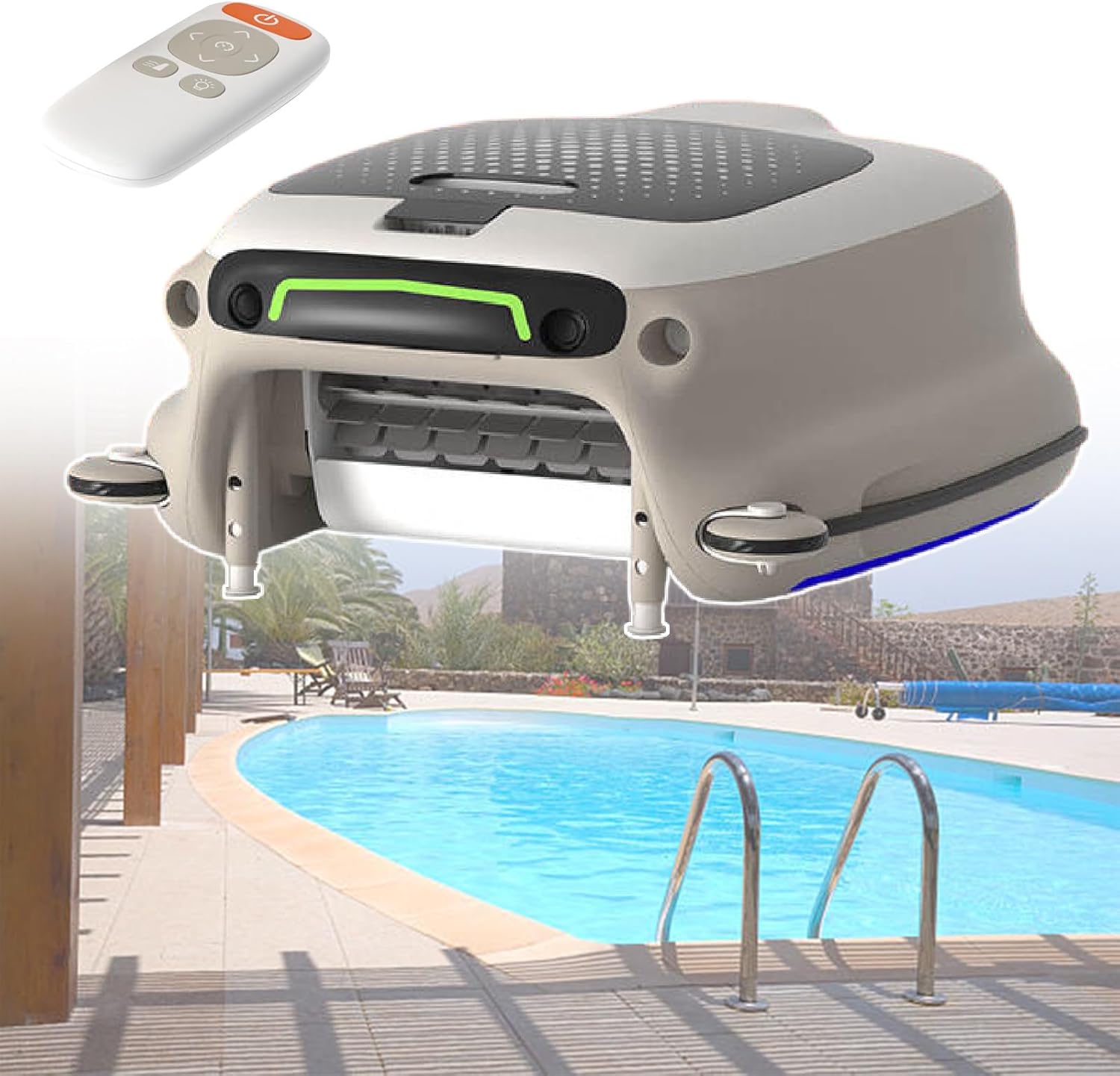 Cordless Robotic Automatic Pool Skimmer Cleaner with 7800mAh Cleaning Power Supply, Pool Skimmer Anti-Stuck Foam Noodle, and Re-Engineered Twin Motors