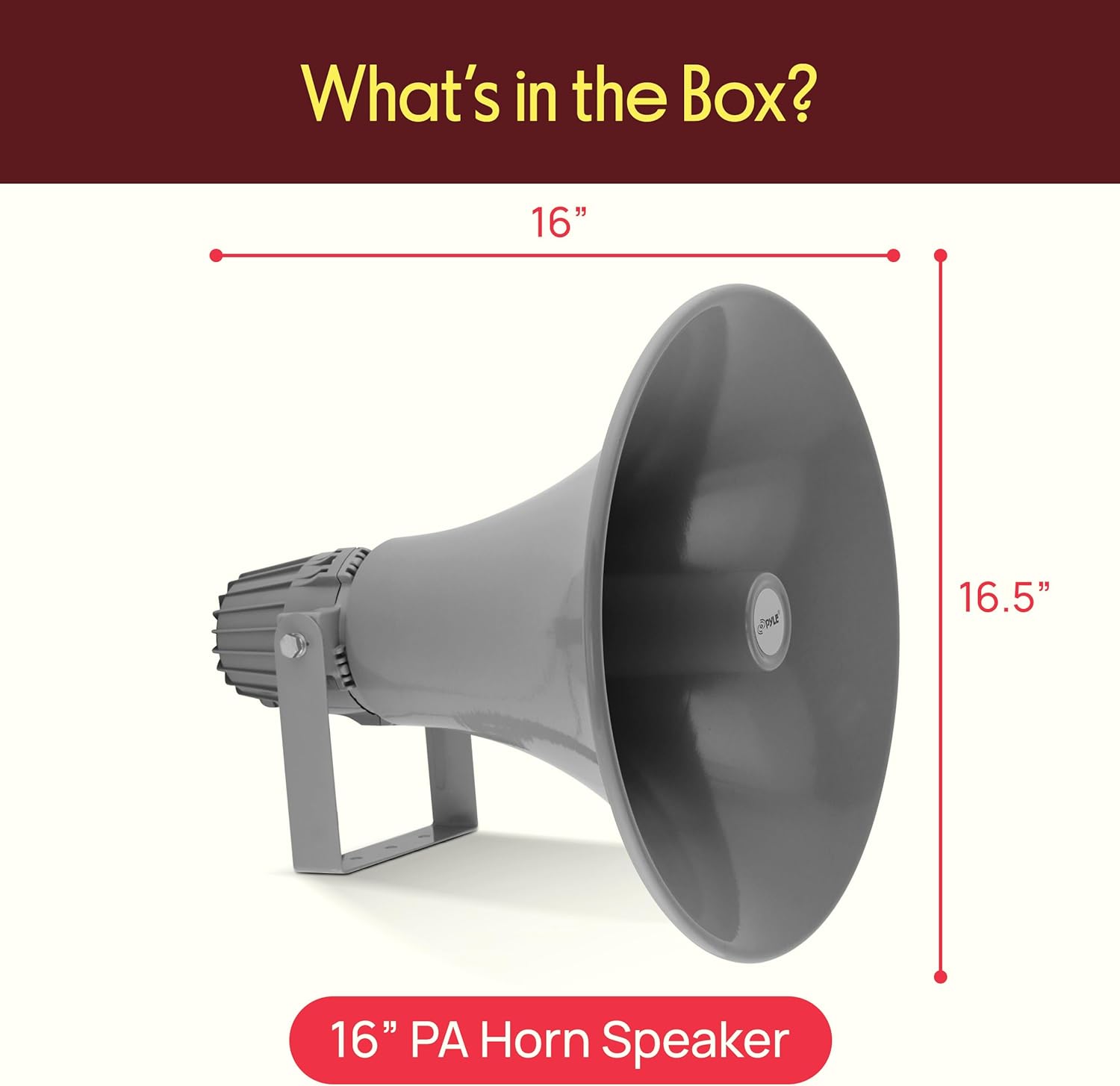 Pyle PA Horn Speaker - 16' 80W Compact Loud Sound Megaphone with 400Hz-5KHz Frequency, 16 Ohm, 100V/70V Transformer, Mounting Bracket, Ideal for Indoor/Outdoor Audio Systems (PHSP16, Gray)