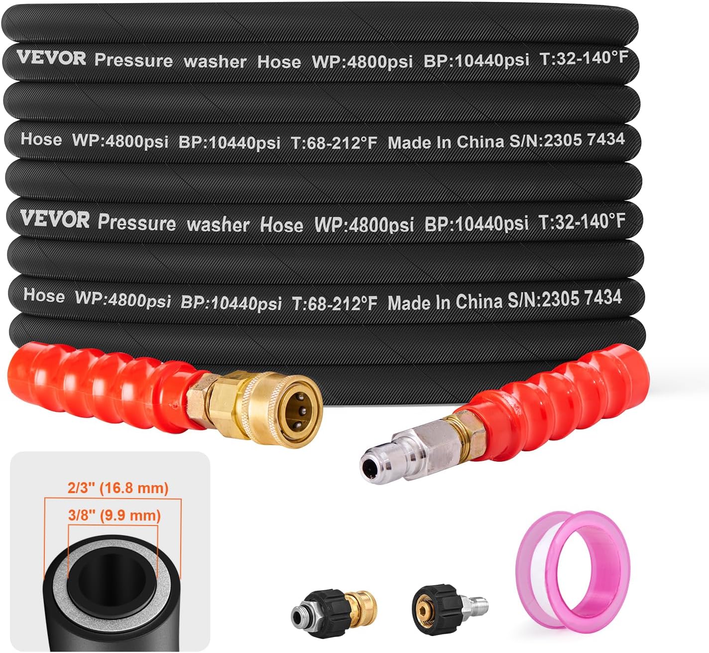 VEVOR Pressure Washer Hose 100FT X 3/8