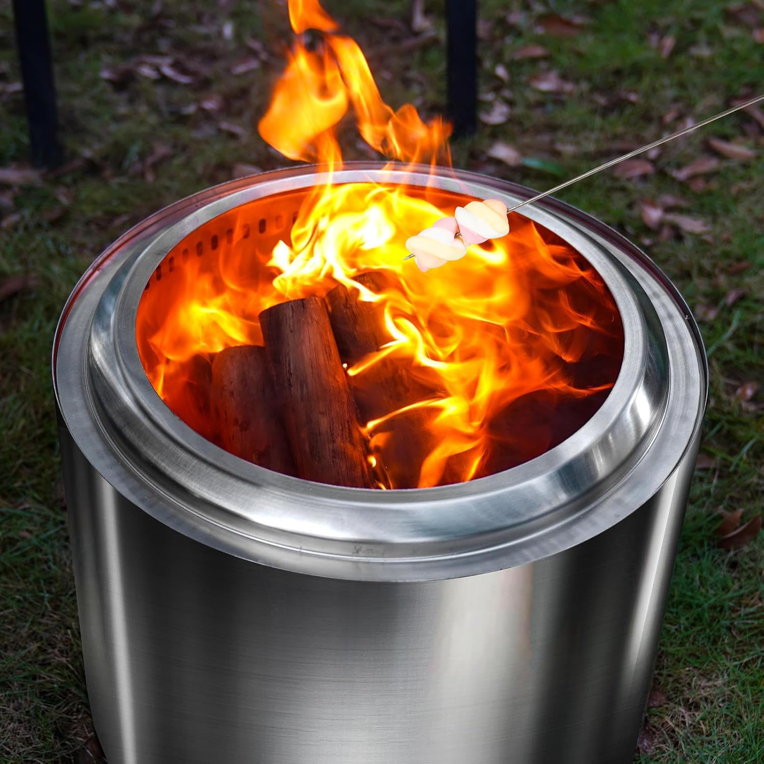 Smokeless Fire Pits 19.4 Inches Outdoor, Smokeless Fire Pit Large Durable Stainless Steel for Wood Burning, Smokeless Instant Fire Pit with Removable Ash Pan