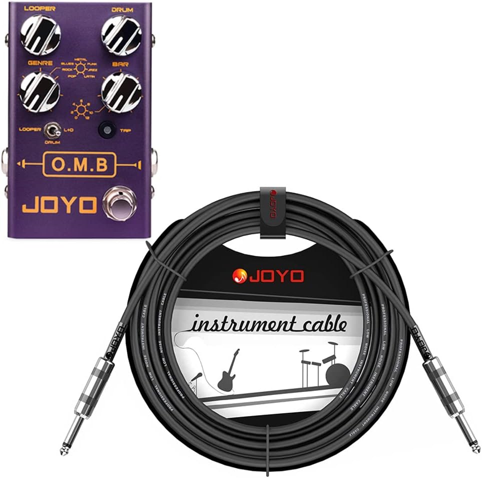 JOYO O.M.B Looper & Drum Machine Pedal R-06 Bundle with Guitar Cable Instrument Cable 15 Feet CM-04