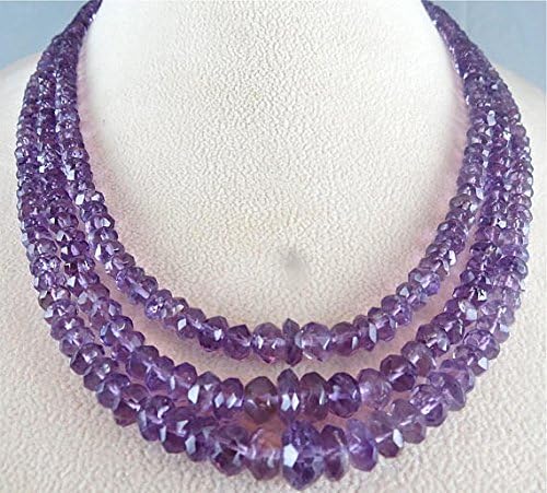 3 line natural amethyst facetted round beads necklace 18 inches 7mm to 5mm