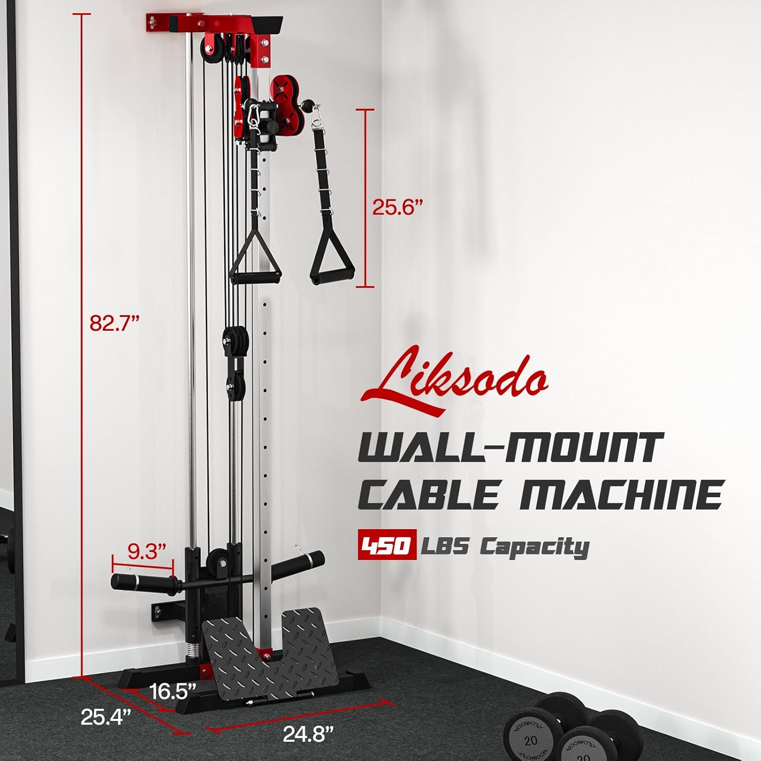 Cable Station Wall Mounted, 18 Height Pulley Tower, LAT Pull-Down Machine with Adjustable Dual Pulley System, High and Low Cable Crossover Machine with LAT Row LAT Tower for Home Gym
