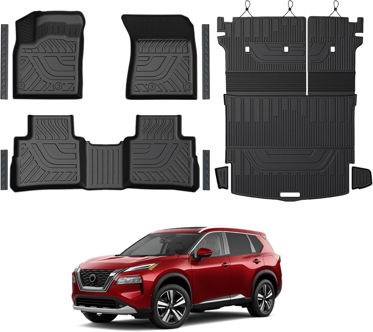 Floor Mats Set for Nissan Rogue 2026 2025 2024-2021 Accessories, Full Coverage All Weather Floor Mats Cargo Mat with Backrest Protectors & Door Sill Guards (Not for Sport)