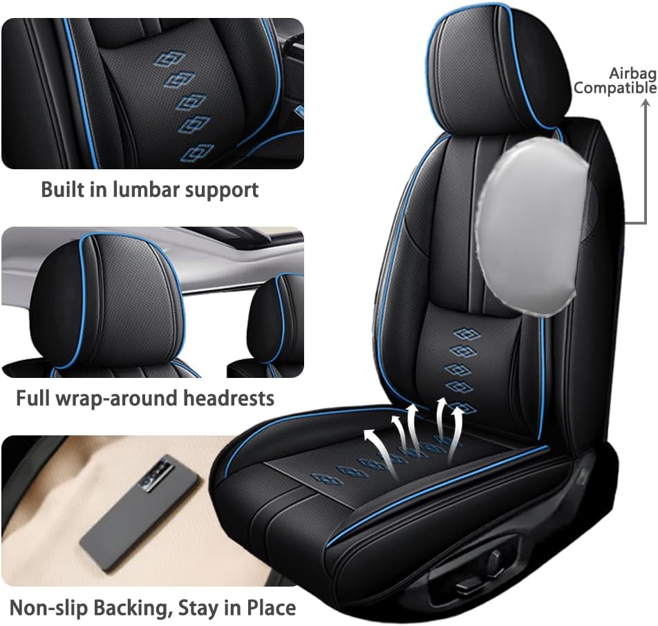 Full Set Seat Covers for Jeep Renegade 2015-2023,Leather Car Seat Covers,Soft Interior Accessories Seat Cushion Cover,Waterproof Automobile Seat Protectors for Renegade(Black Blue,Standard)