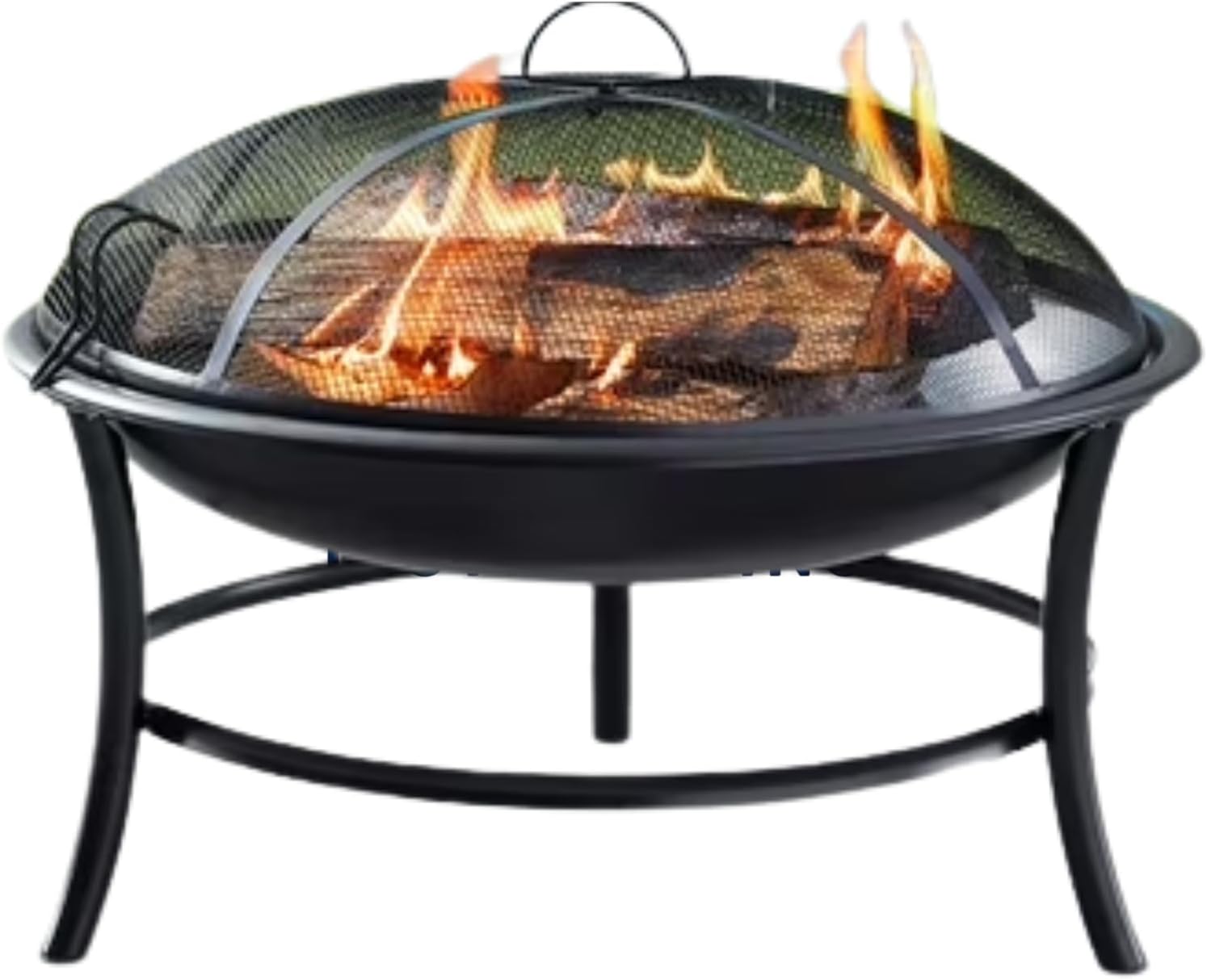 26-Inch Round Outdoor Wood Fire Pit – Black Metal Bowl with Mesh Cover – Backyard or Patio Use