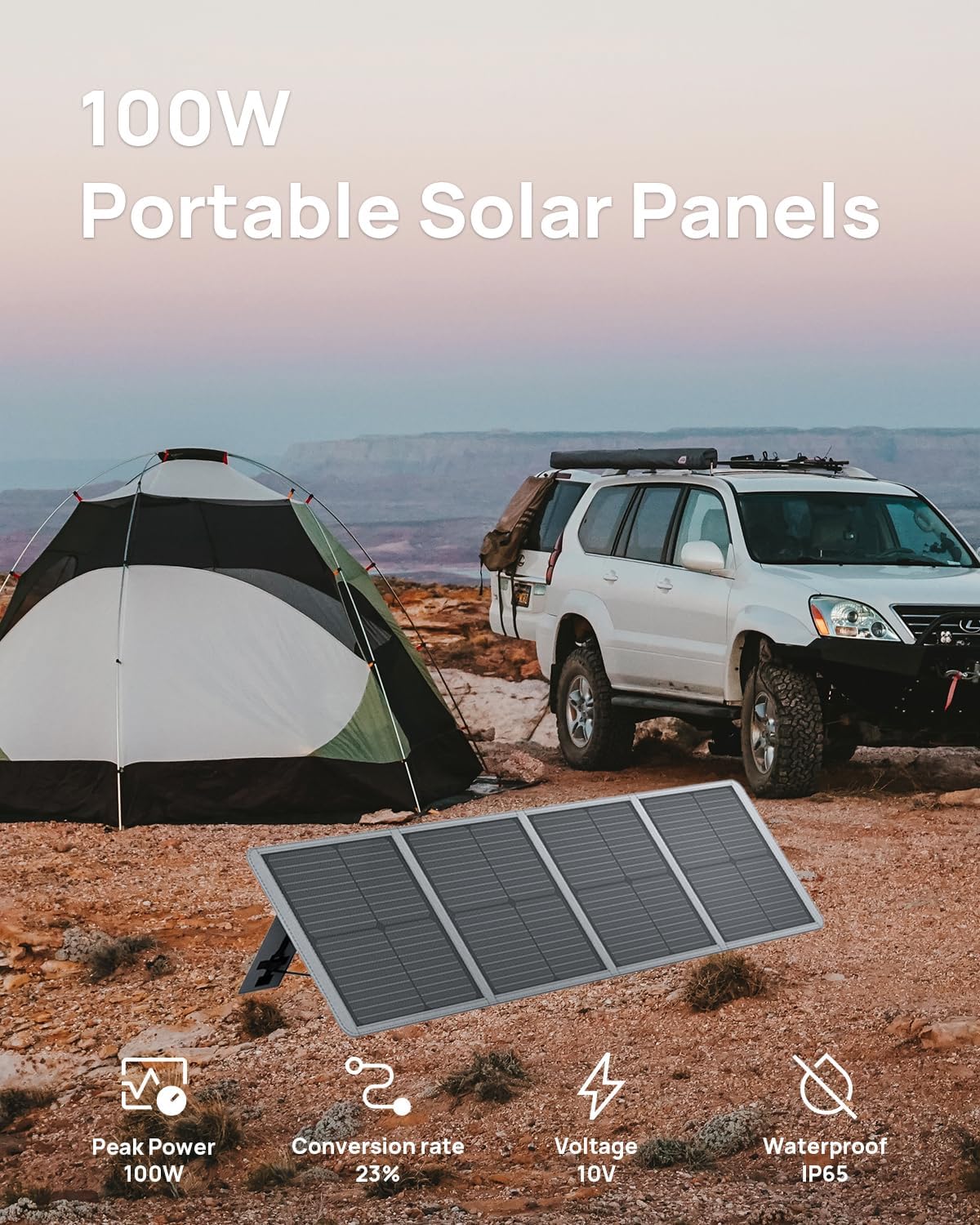 AFERIY 100W ETFE Portable Solar Panel, 23% Conversion Efficiency, with Foldable Adjust Kickstand, IP65 Waterproof Solar Panels for Camping, RV, Home Use