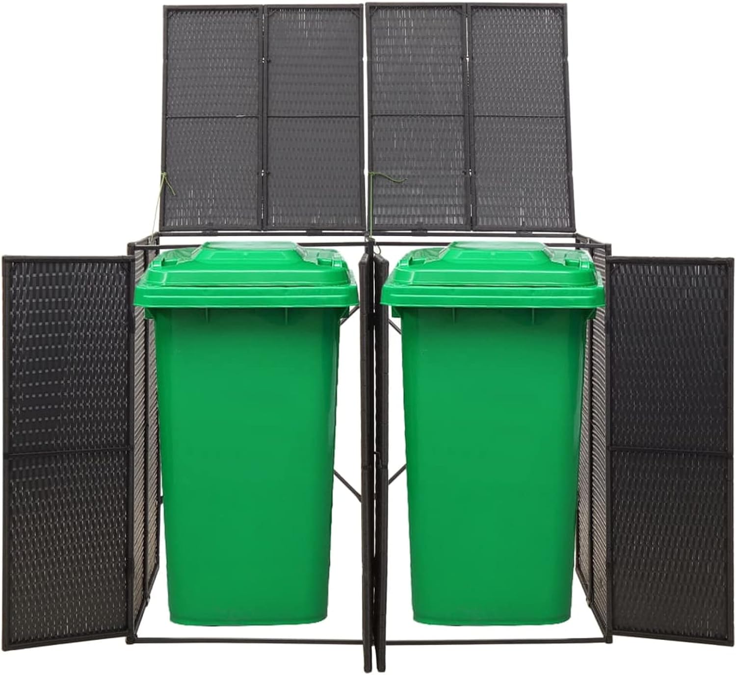Double Wheelie Bin Shed, Black Outdoor Patio Garbage Can, 55.1