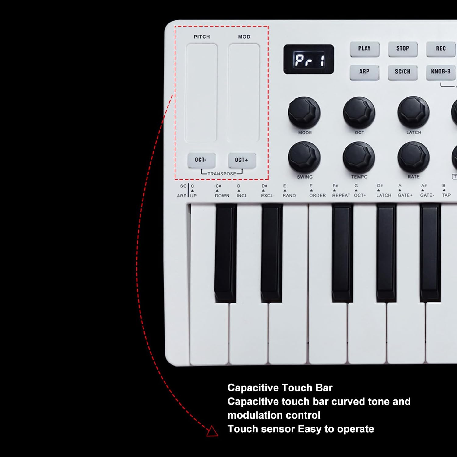 25 Keys MIDI Keyboard Controller, 8 Backlit Drum Pads, 8 Assignable Knobs Music Production Software, BT Wired Connection, Smart Chord Sound