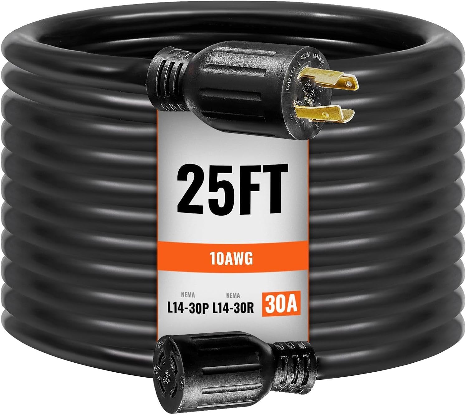 30 Amp Generator Cord and Power Inlet Box Kit, 25 FT, NEMA L14-30P/L14-30R STW 10 AWG Generator Power Extension Cord with Twist Lock Connector, Pre-Drilled Inlet Box for RV Outdoor, ETL Listed