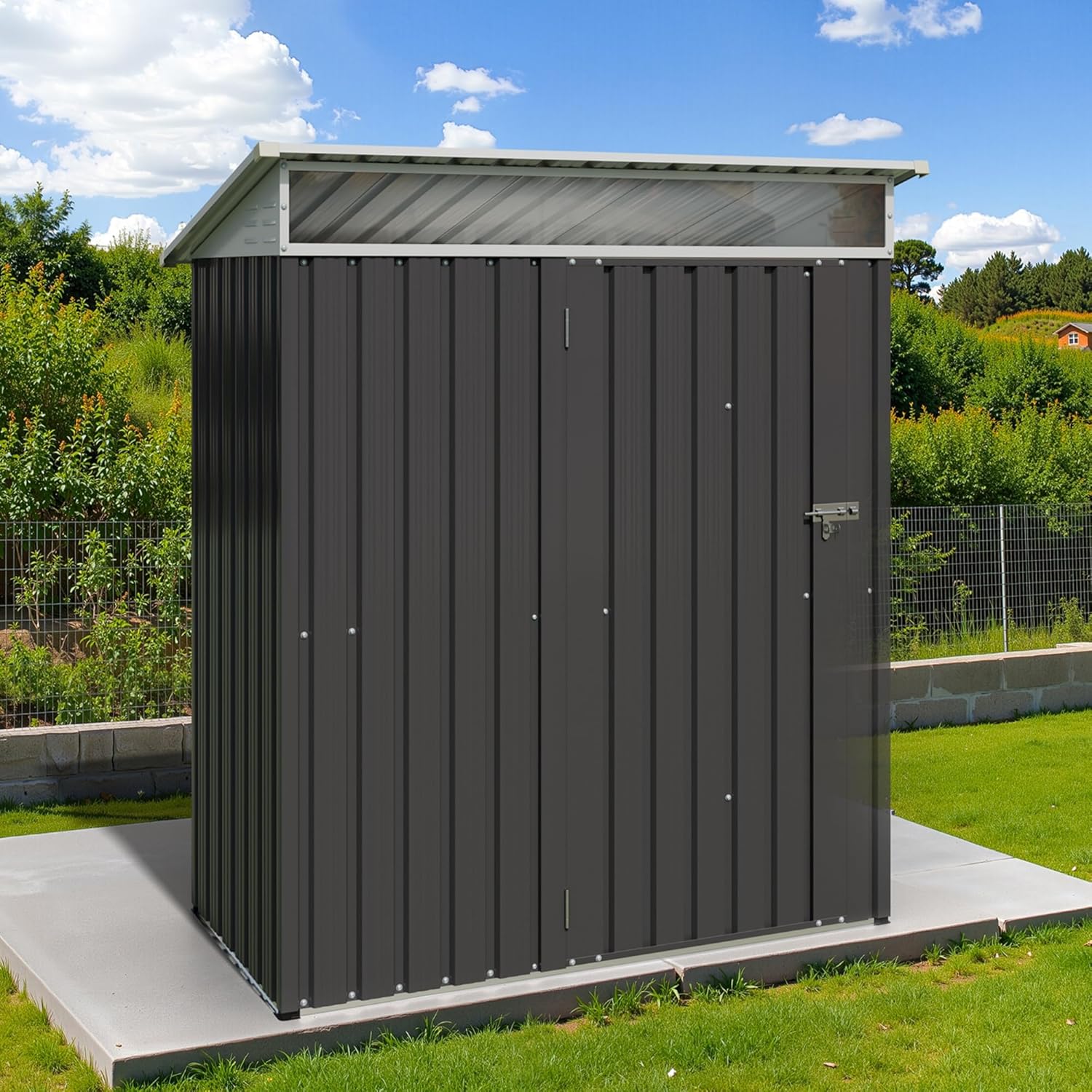 JY QAQA 5x3 FT Outdoor Garden Storage Shed, Waterproof Metal Garden Sheds with Window and Lockable Double Door, Weather Resistant Steel Tool Storage House Shed for Patio, Lawn Dark Gray