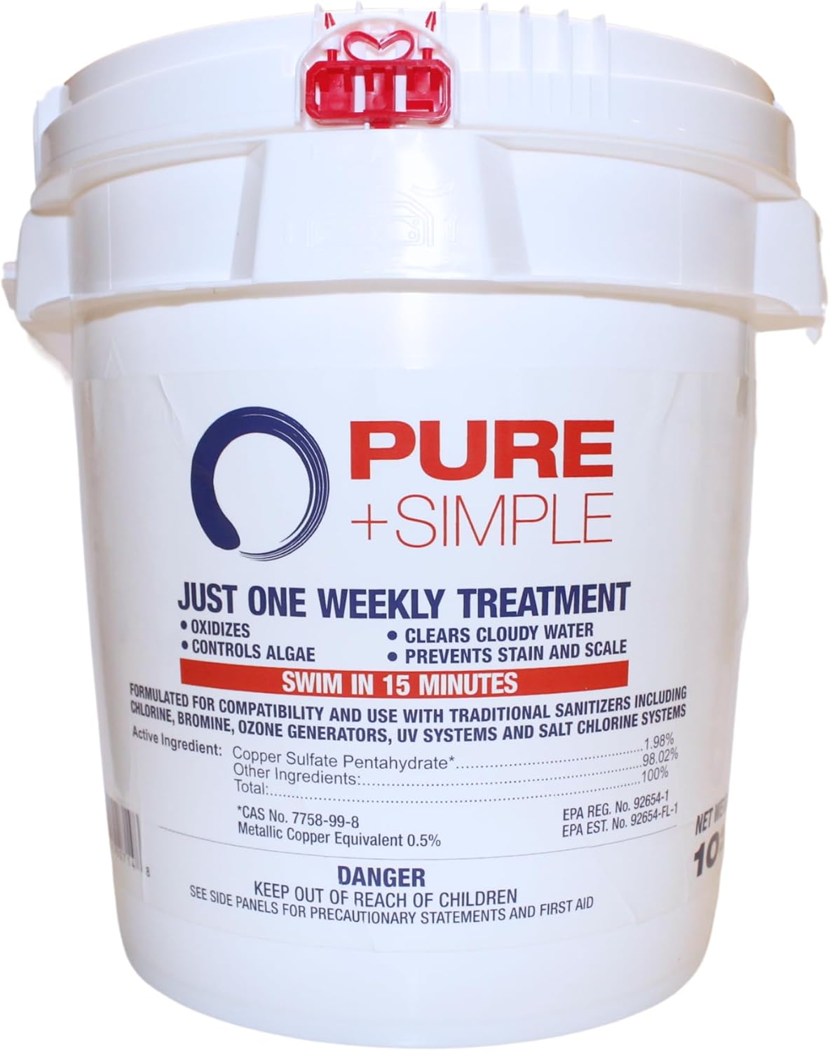 Pure + Simple | All-in-One Weekly Pool Treatment | Controls Algae & Clarifier for Swimming Pools with Copper-Based Formula | Ideal for Above Ground and Inground Use - 10 lbs