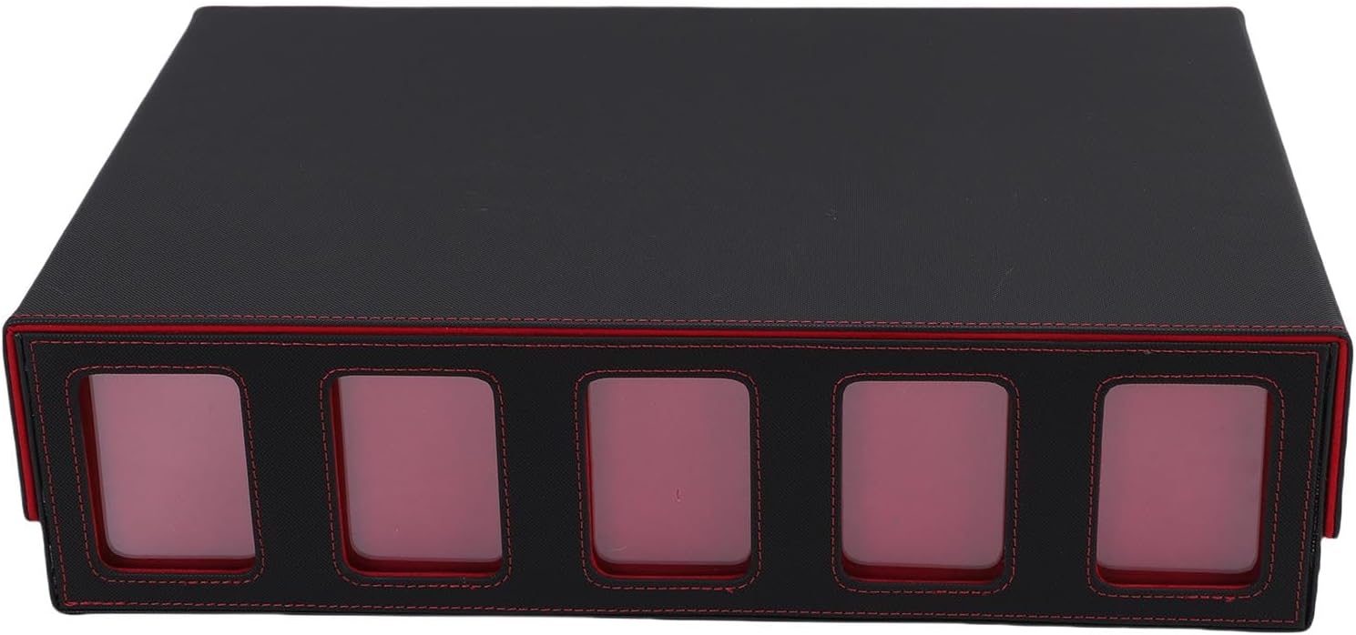 Card Storage Box Premium PU Leather Soft Velvet Lining Card Deck Box/Cover for Game, Large Capacity Organizer for Enthusiasts, for Neat Room Storage (Red)