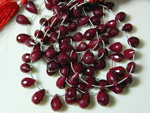 ruby beads, faceted tear drop beads, 7x12mm to 10x14mm each, 5 strands