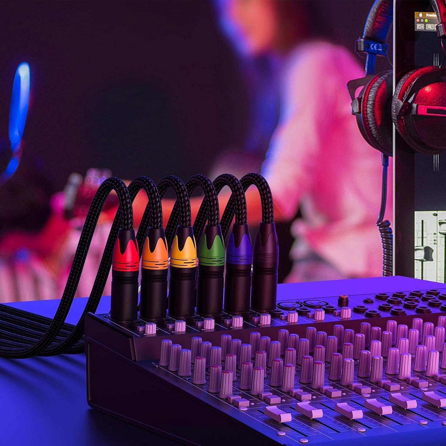 XLR Cables 25ft 6 Pack - Male to Female Braided Shielded Microphone Cable, 3-Pin Copper Conductors XLR Speaker Cords for Microphone, Mixer, DMX & PA Systems(Colorful)