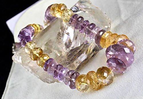 Natural CITRINE AMETHYST FACETTED Round Beads Necklace 22 INCHES 26 MM TO 9 MM