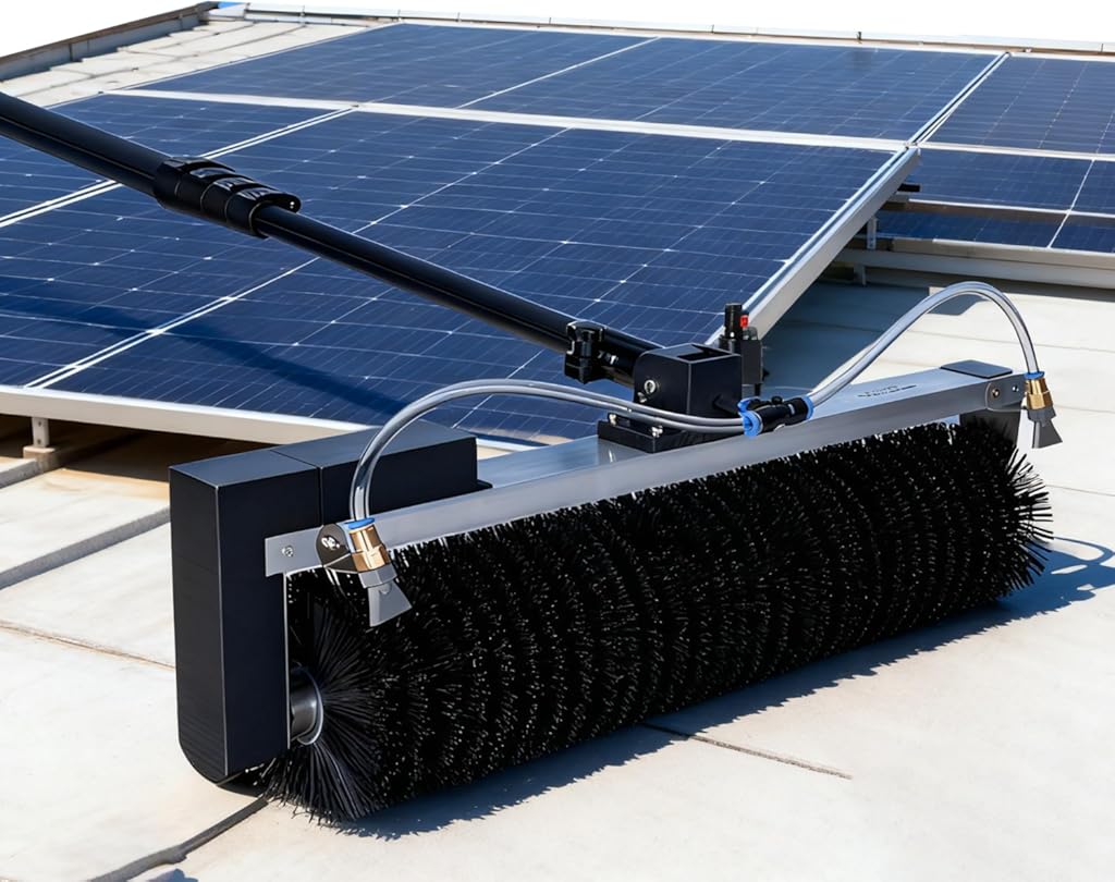 Solar Panel Cleaning Roller Brush, 24.6FT Adjustable Window Cleaning Brush and Pole, Automatic Solar Panel Brush for Cleaning PV Panel Plug