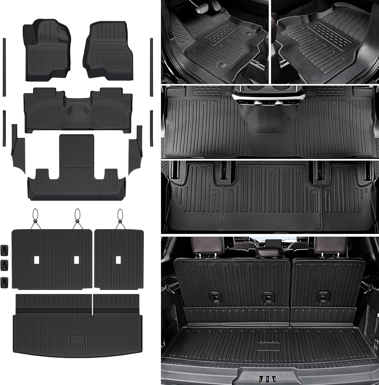 Floor Mats Cargo Mat for 2018-2024 Ford Expedition 7 Seats Accessories (Not for Max Model), All Weather TPE Cargo Liner Backrest Mats Door Sill Protectors (Floor Mats Set)
