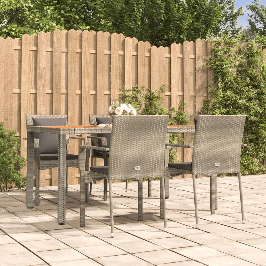 5 Piece Patio Dining Set with Cushions Gray Poly Rattan,Durable Patio Dining Set with Comfortable Garden Chairs and Water Repellent Cushions Furniture Sets for Patio, Lawn & Garden