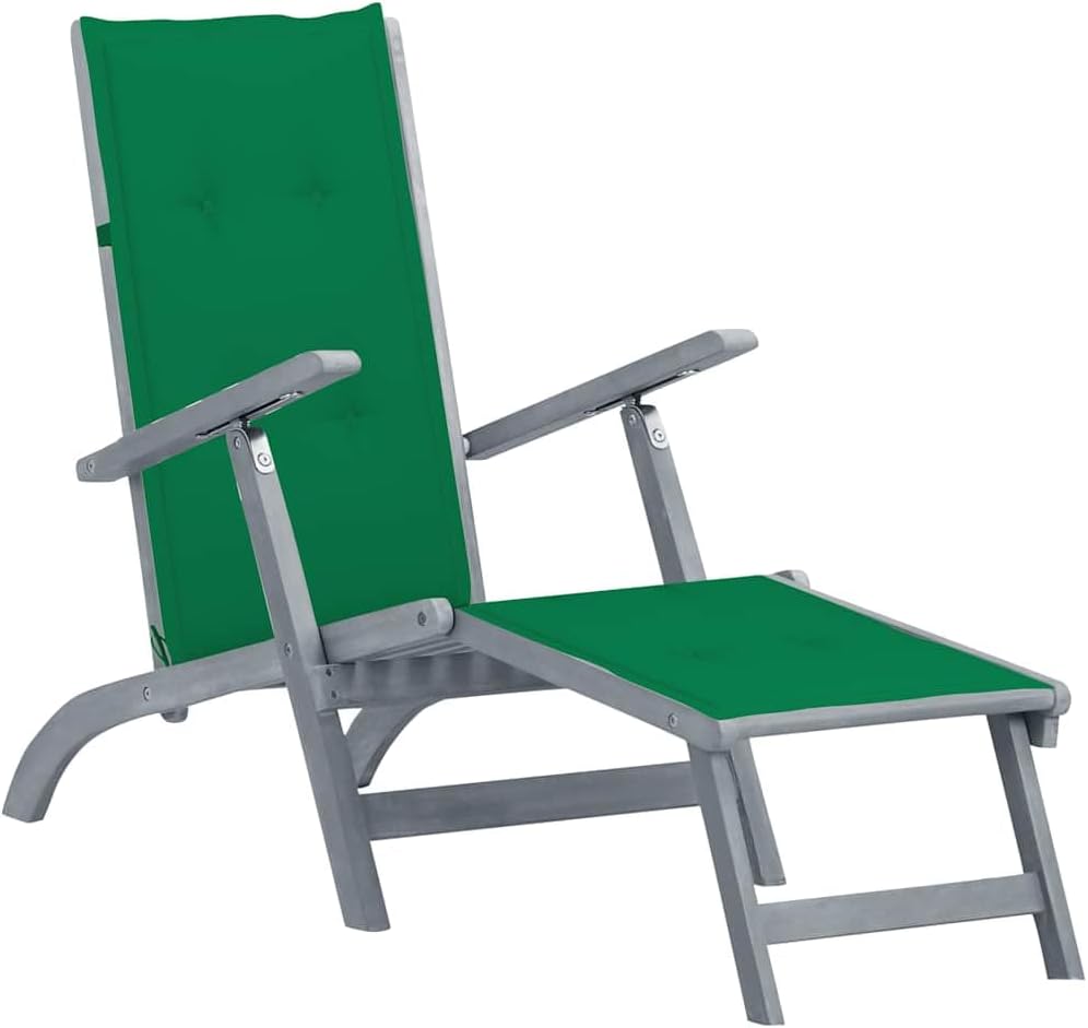 Patio Lounges Patio Deck Chair with Footrest and Cushion Solid Acacia Wood