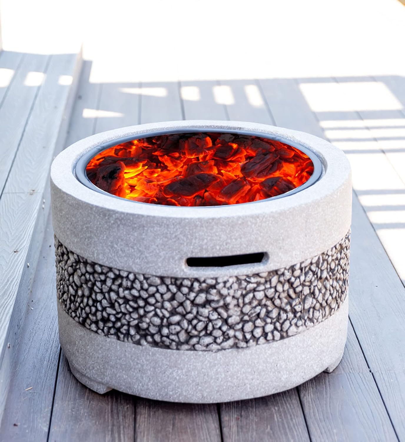 Barbecue Pit Poker,Outdoor Barbecue Table, Charcoal Heater, Antique Stone Effect Fire Pit Fire Pit Steel, Brazier (Black)