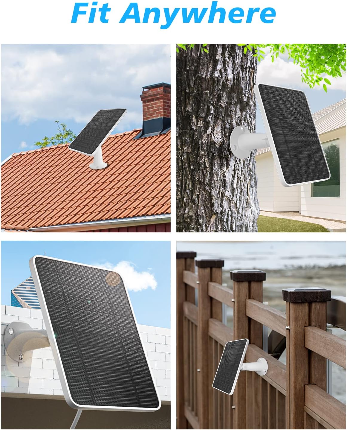 Arlo Solar Panel Charger Compatible with Pro 5S/4/3/3 Floodlight/Ultra/2, 6V 4.5W Solar Panels IP65 Weatherproof w/ 9.8ft Charging Cable, Adjustable Wall Mount, 4 Pack