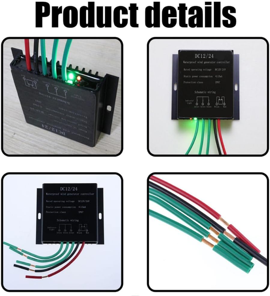 12000W MPPT Wind Turbine Charge Controller IP67 Waterproof 12V 24V Auto Match Wind Generator Controller Voltage Regulation Controller(Black)