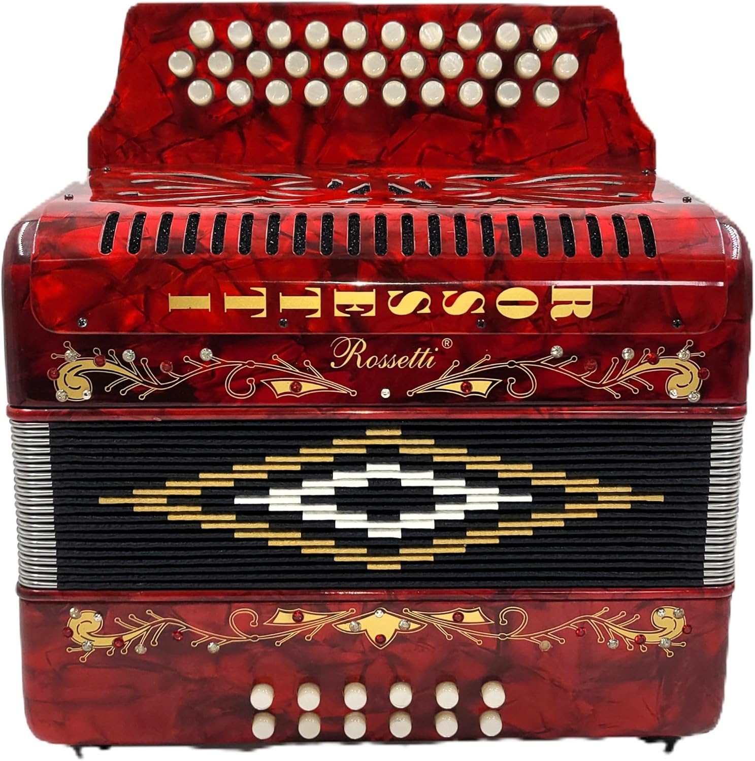 DIATONIC BUTTON ACORDEON RED GCF SOL 31/12 ACCORDION w CASE + STRAPs