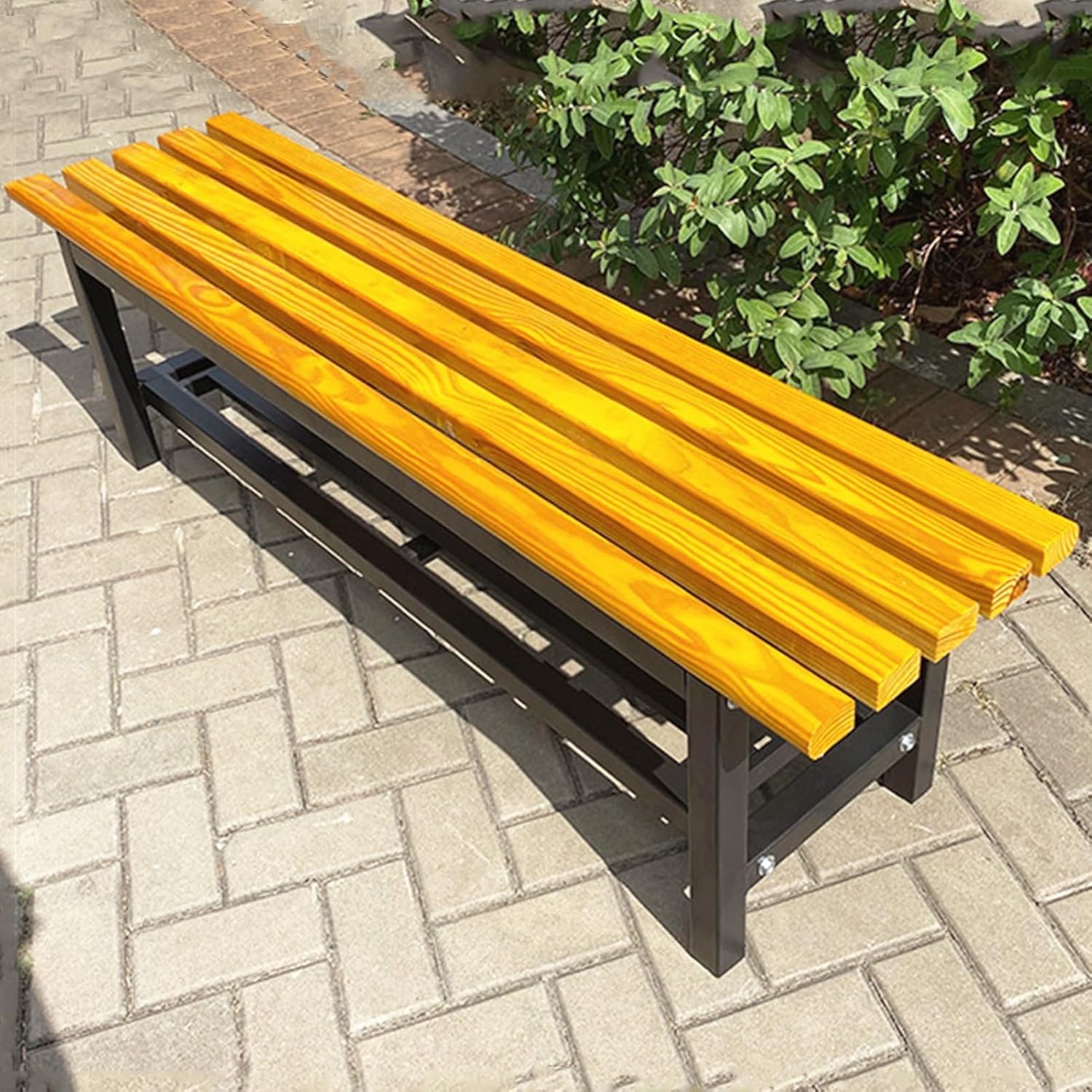 YVYKFZD 2-3 Person Outdoor Garden Bench, Wooden Backless Patio Bench Seat, Weatherproof Galvanized Frame Park Metal Bench Chair, for Backyard, Poolside, Front Porch (Color : Log Yellow B, Size : 120