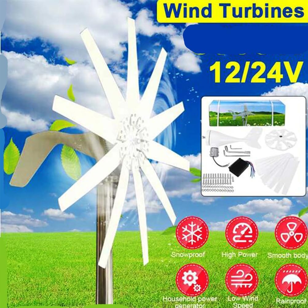 3000W New Energy Horizontal Wind Turbine Generator, 12V 24V 48V with 10 Blades MPPT Controller Small Wind Turbine for Home Factory Use (Low Noise)